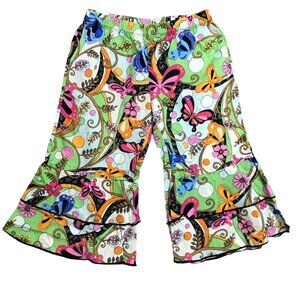 Ann Loren Capri‎ Ruffle Pants Girl's Size 6 Multicolored Butterfly Print Flare